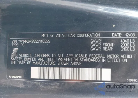 2009 Volvo C30 T5/T5 R-Design z USA, uszkodzony, nr VIN YV1MK672892140329